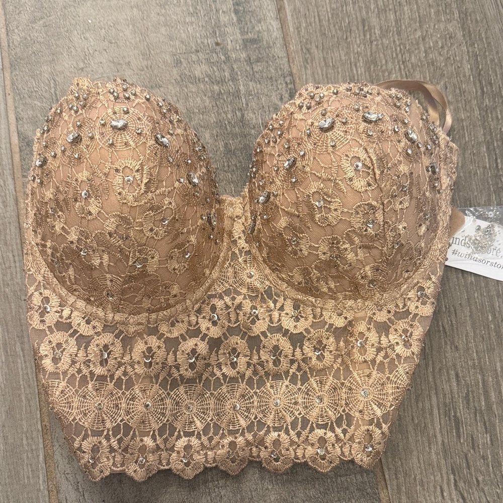 Windsor Lace Bustier in Tan with Embellishments